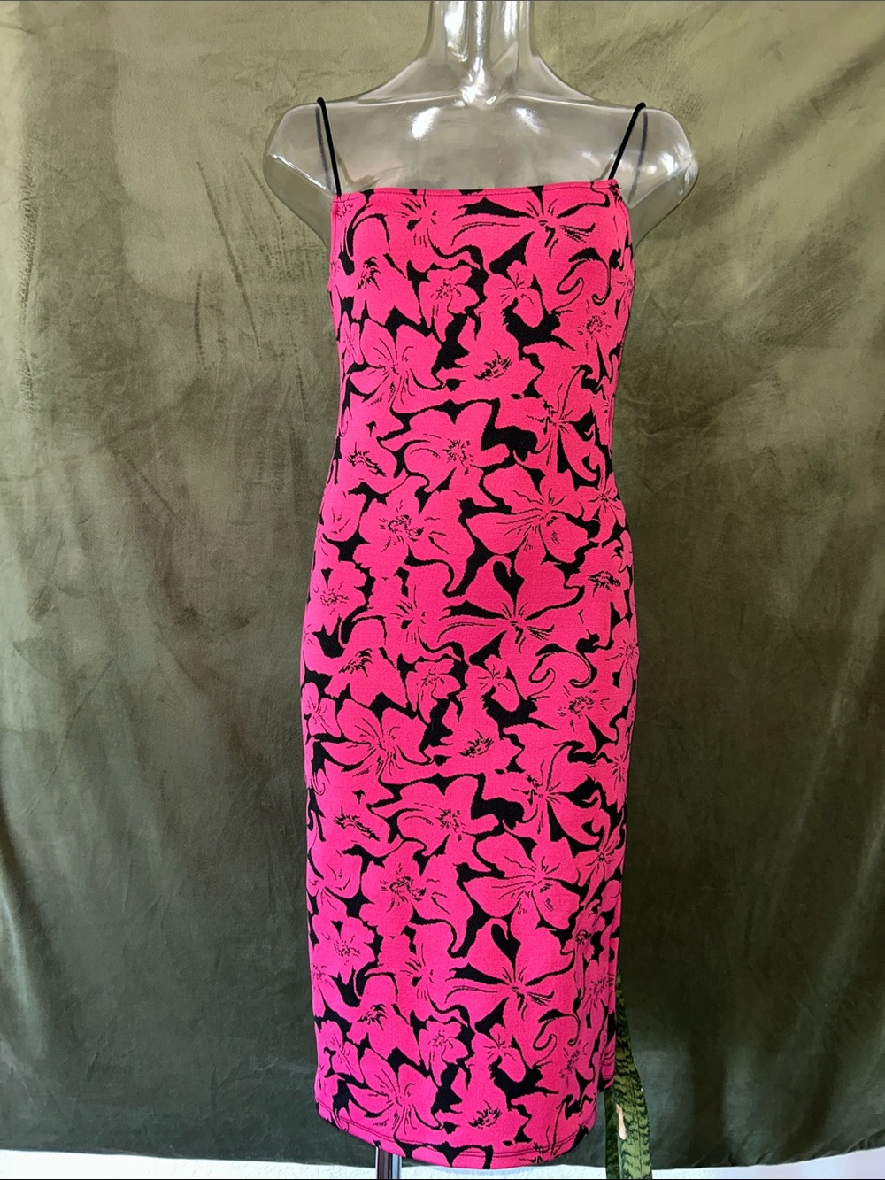 Zara Hot Pink and Black Floral Midi Dress